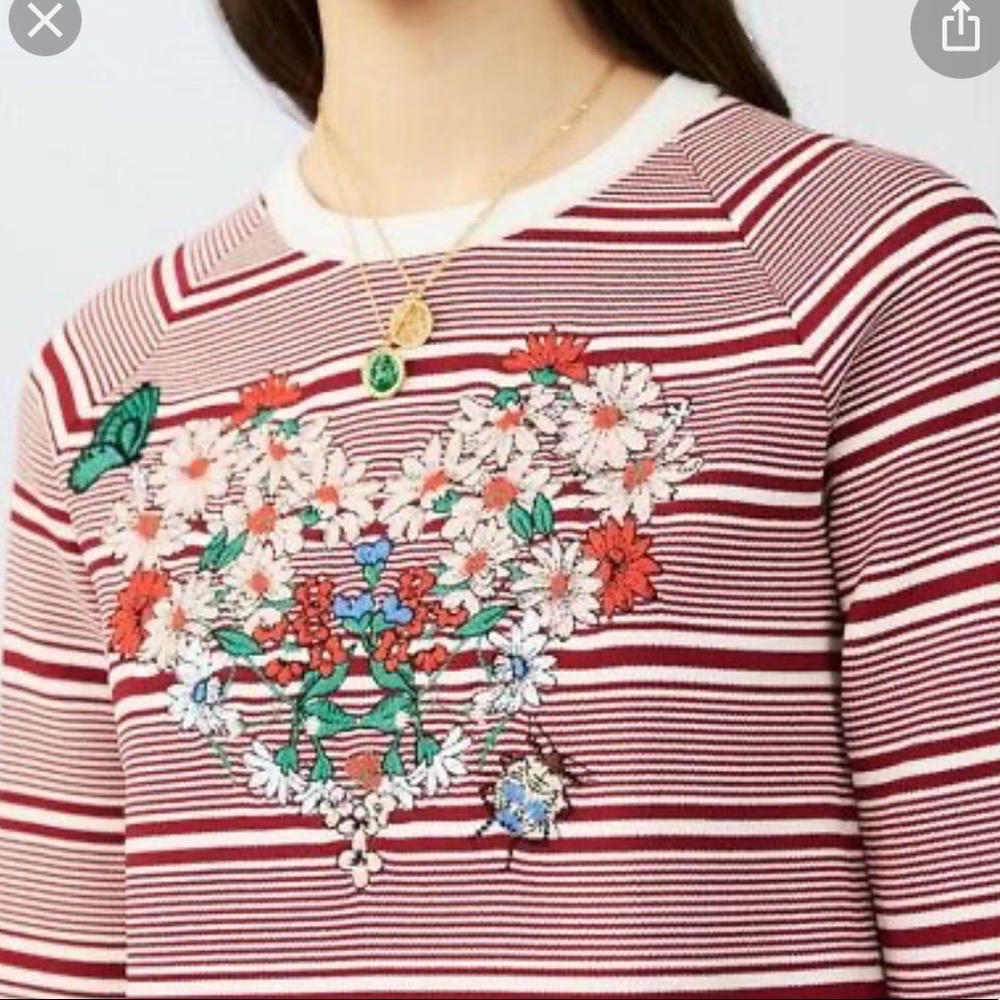 Maje Marco Floral Embroidery Striped Sweater